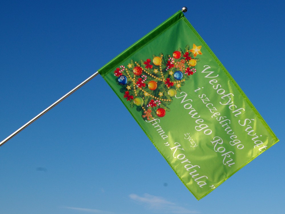 Flaga życzenia Wesołych Świąt firma Kordula / realizacja