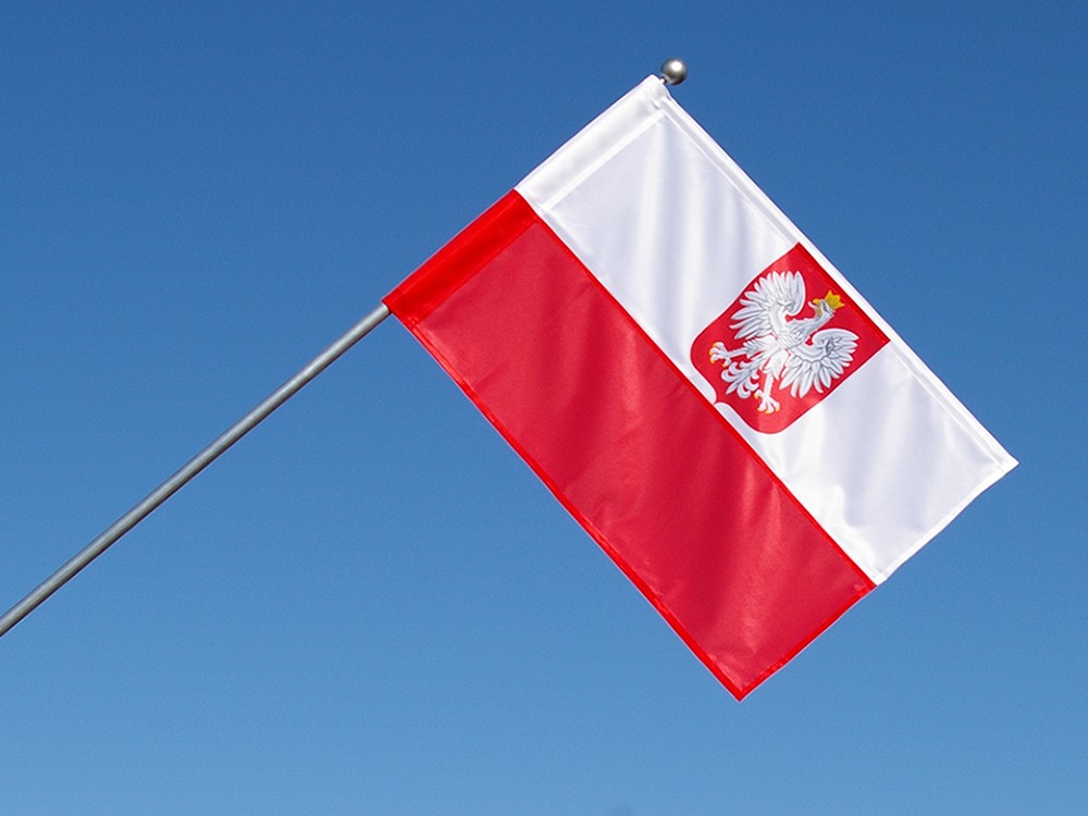 Flaga Polski z herbem 50 x 80 cm (mała standard)